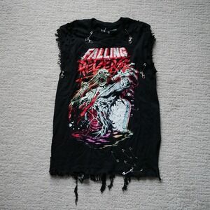 Falling In Reverse Mens Distressed Safety Pin Zombie Muscle Tank Top Small Black